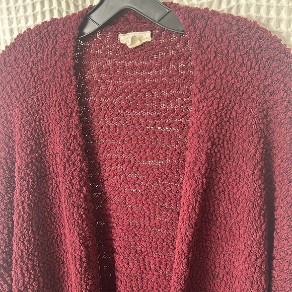 Cupio Long Cardigan Textured Popcorn Maroon Red Long Sleeve Pockets Open Medium - Picture 3 of 5